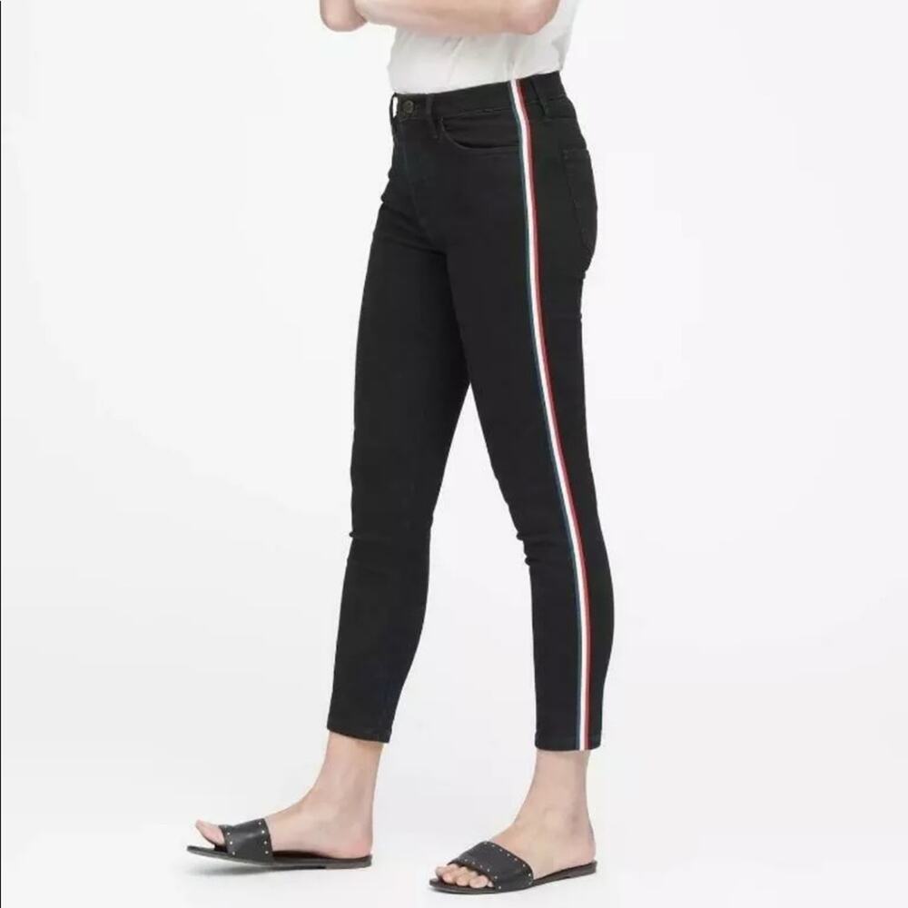 Banana Republic Red White Blue Stripe Dark Wash High Rise Skinny Jeans Americana
